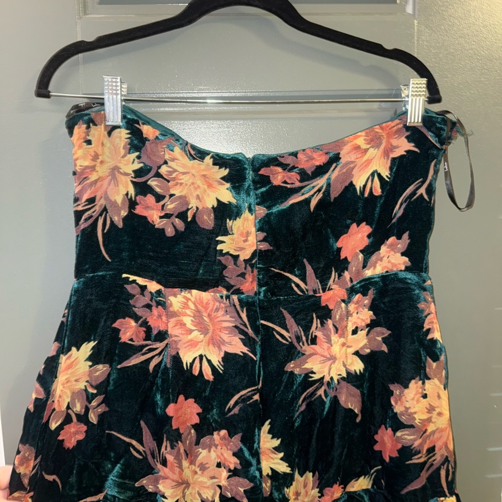 Lulu's Teal Floral Velvet Strapless Maxi Dress - Picture 6 of 16